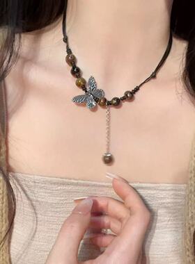 新中式复古蝴蝶吊坠编织绳锁骨链