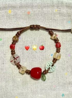 青苹果乐园小众设计彩色手工串珠手链可爱甜美小清新2025新款手绳