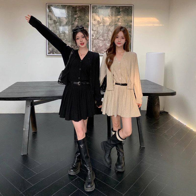 2026年大码女装秋季高级感针织开衫+吊带连衣裙两件套胖MM显瘦