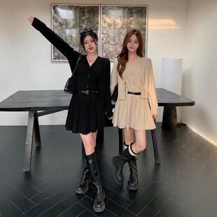 2026年大码女装秋季高级感针织开衫+吊带连衣裙两件套胖MM显瘦