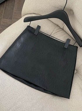 FASC自制 黑色皮裙半身裙女秋冬辣妹显瘦小A字包臀皮短裙