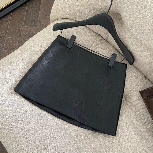 FASC自制 黑色皮裙半身裙女秋冬辣妹显瘦小A字包臀皮短裙