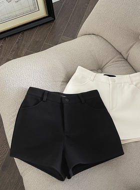 FASC自制 白色西装短裤女2025新款高腰百搭显瘦时尚小众黑色热裤