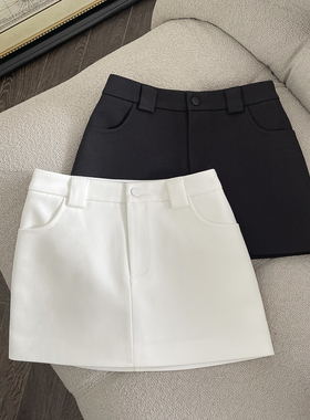 FASC自制 2025新款白色半身裙女秋冬高腰显瘦包臀A字西装短裙黑色