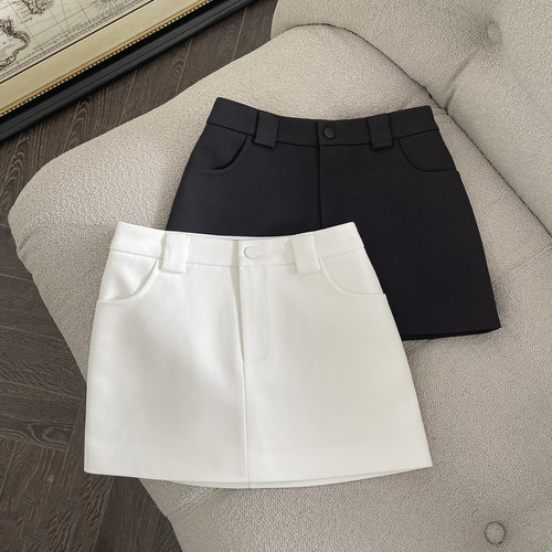 FASC自制 2026新款白色半身裙女春季高腰显瘦包臀A字西装短裙黑色