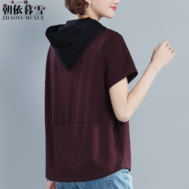 Hooded Short sleeved t-shirts Summer wear 2019 new pattern Large Women's wear Easy fashion Cap pure cotton jacket ins tidein the Women's clothing/Boutique , T-shirt  category - from Buy2taobao.com to provide professional Taobao agent buy service