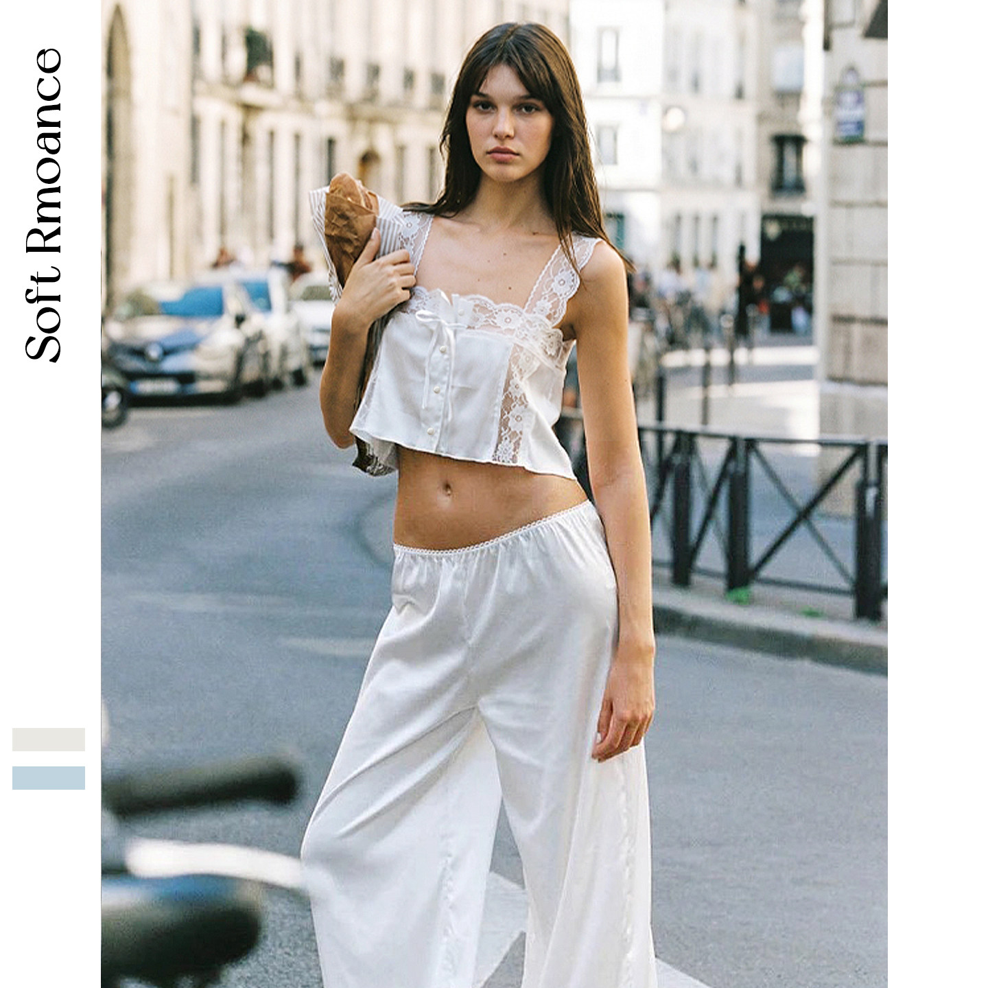 soft romance法式慵懒性感睡衣白色蕾丝花边吊带长裤家居服套装女