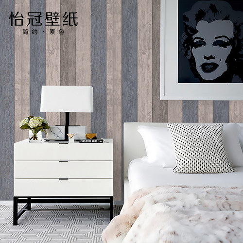 地中海仿木纹壁纸 现代简约小清新 蓝色做旧北欧 儿童 卧室墙纸