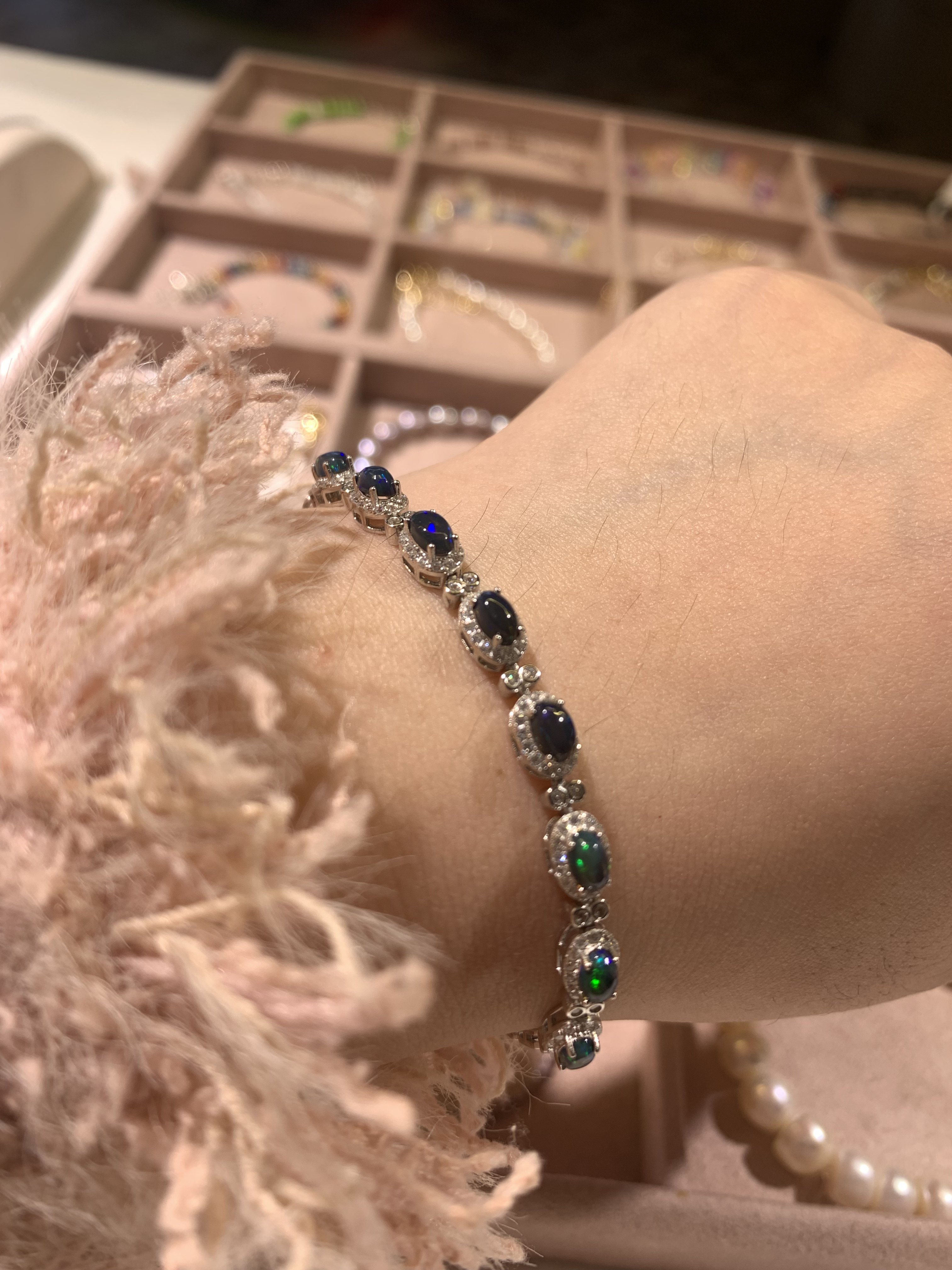 孤品天然澳洲黑欧泊手链 精致优雅日常可戴 s925银托女生闺蜜礼物