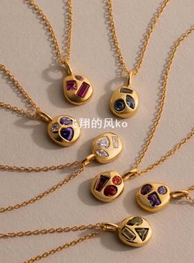12月生辰石系列项链锁骨链2026年新款复古风彩色宝石吊坠项链