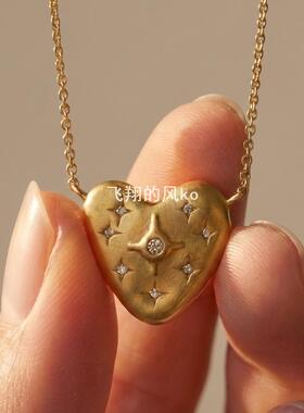 毛衣链 爱心心形镶钻吊坠钛钢项链欧美INS风锁骨链 高级感不规则