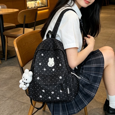 少女风波点兔子双肩包女初高大学生高颜值轻便可爱书大容量外出潮