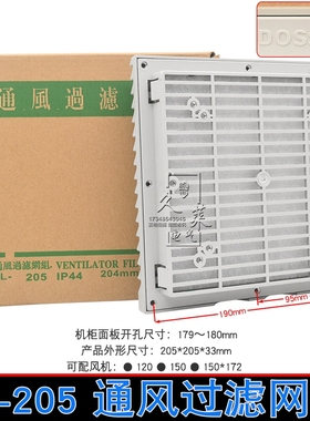ZL-205通风过滤网组开孔尺寸177/178/180mm机柜电箱百叶窗dossy