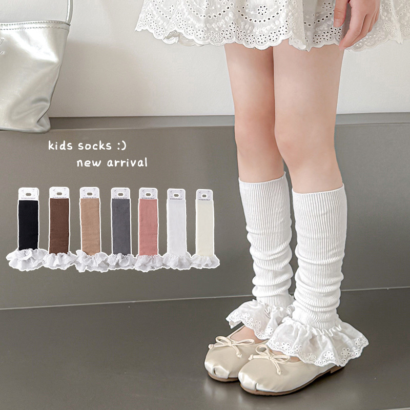 女童袜套春秋精梳棉儿童小腿袜木耳花边洛丽塔女孩韩系中筒腿套