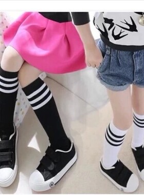 儿童纯棉白色长筒袜春秋夏季薄款男女童黑色学生幼儿园藏青中筒袜