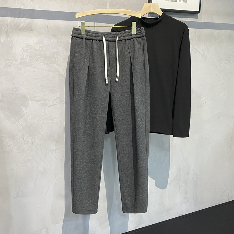 秋冬季新款加厚保暖毛呢裤子男潮高级感九分休闲裤帅气轻熟英伦风