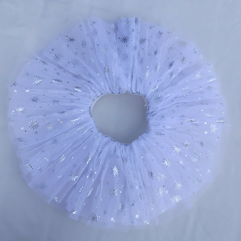 女童白色雪花纱芭蕾练功裙
