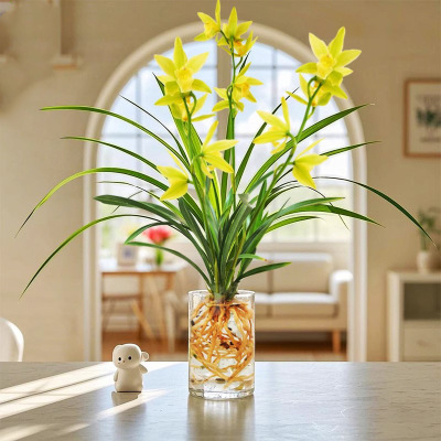 Hydroponic flower seedlings with golden light, indoor livin