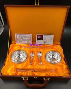 五福临门银碗筷勺子三件套装保险会销木盒装高档礼品会销随手礼
