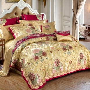 婚庆四件套刺绣结婚床品锦缎六八十多件套床上用品欧美风 奢华欧式