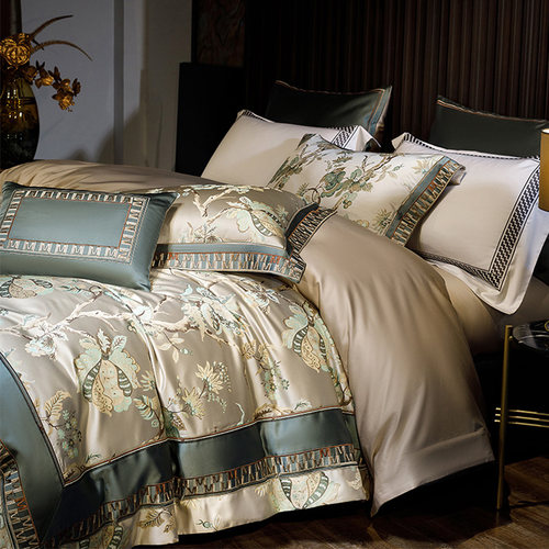 奢华欧式高精密锦缎提花四件套长绒棉贡缎六件套高级感床上用品