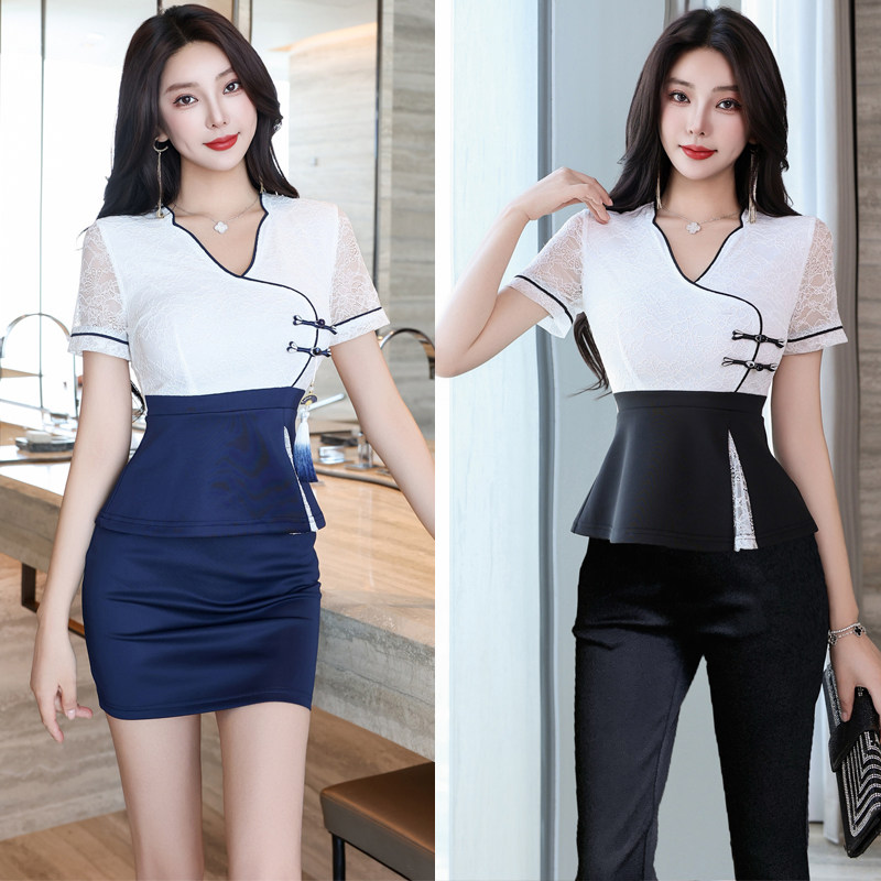 2026沐足酒店技师收腰中式桑拿养生美容院技师上班裙裤两件套工装