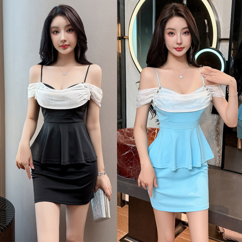 法式性感网纱拼接名媛风收腰遮肚子足浴气质桑拿技师佳丽服显身材