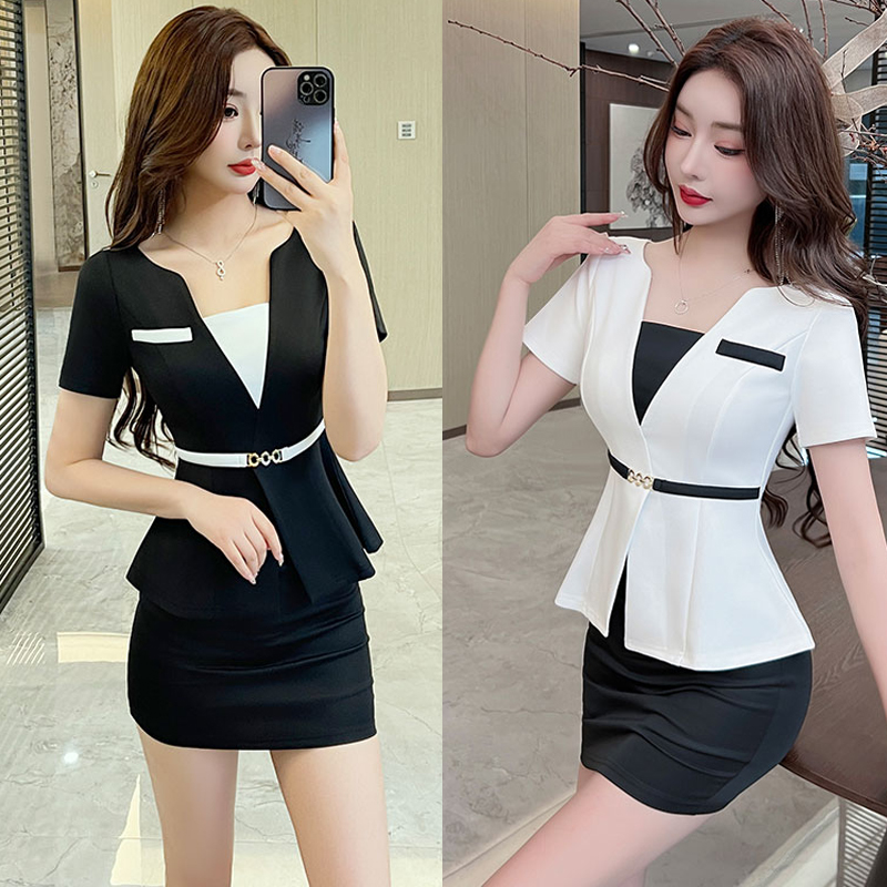 职业装空姐制服夏季新款修身显瘦遮肚子足浴技师气质高端包裙套装