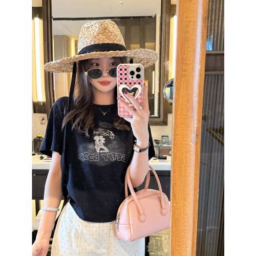 春夏时尚百搭减龄可爱天使字母印花短袖T恤女