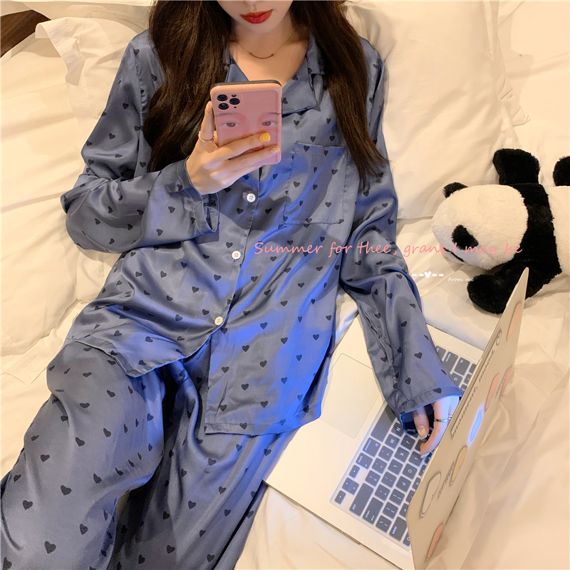 Super soft and comfortable purple love long sleeve pajamas set home clothes