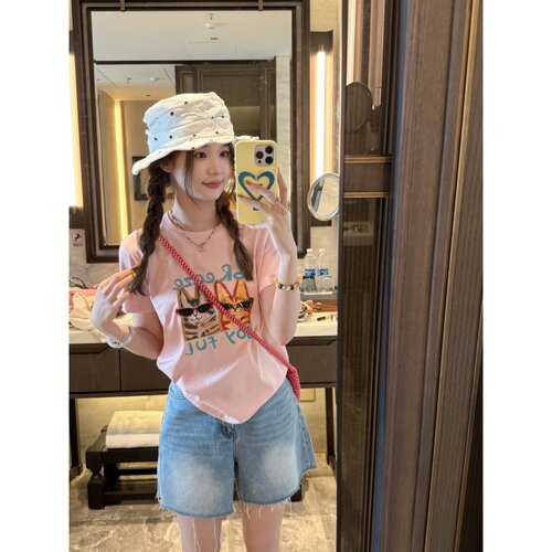【双色墨镜小猫~】夏季时尚减龄趣味印花短袖T恤