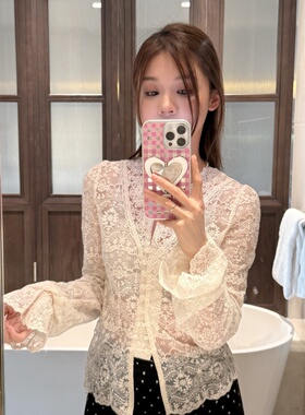 TIAO~法式V领蕾丝开衫 秋冬时尚百搭温柔风蕾丝开衫-CX20251050