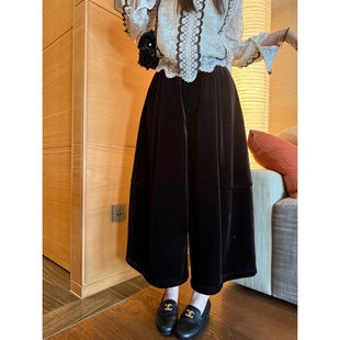 百搭复古不褪色老钱风港风阔腿九分裤 时尚 加绒丝绒棕裤 TIAO