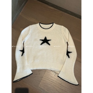 TIAO 针织五角星毛针织衫 冬季 圆领长袖 上衣小众百搭女 五角星