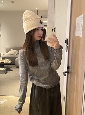 【TIAO~】波点木耳边打底 冬季时尚简约印花T恤女-CX20251535