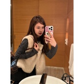 百搭风宽松型常规女保暖冬季 TIAO 斜扣可爱马甲 马夹小众上衣