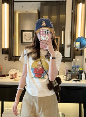 春夏新品时尚百搭减龄可爱美式卡通印花短袖T恤女