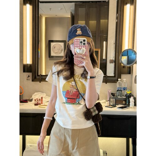 春夏新品时尚百搭减龄可爱美式卡通印花短袖T恤女