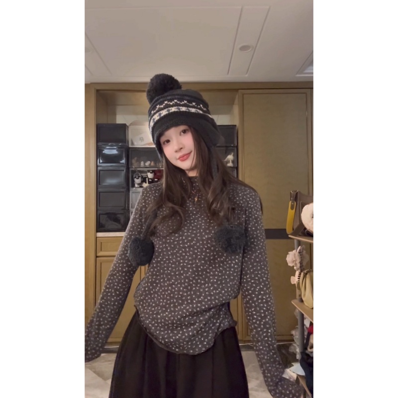 【TIAO~】厚款花花打底 时尚百搭甜美印花厚版韩系通勤风长袖