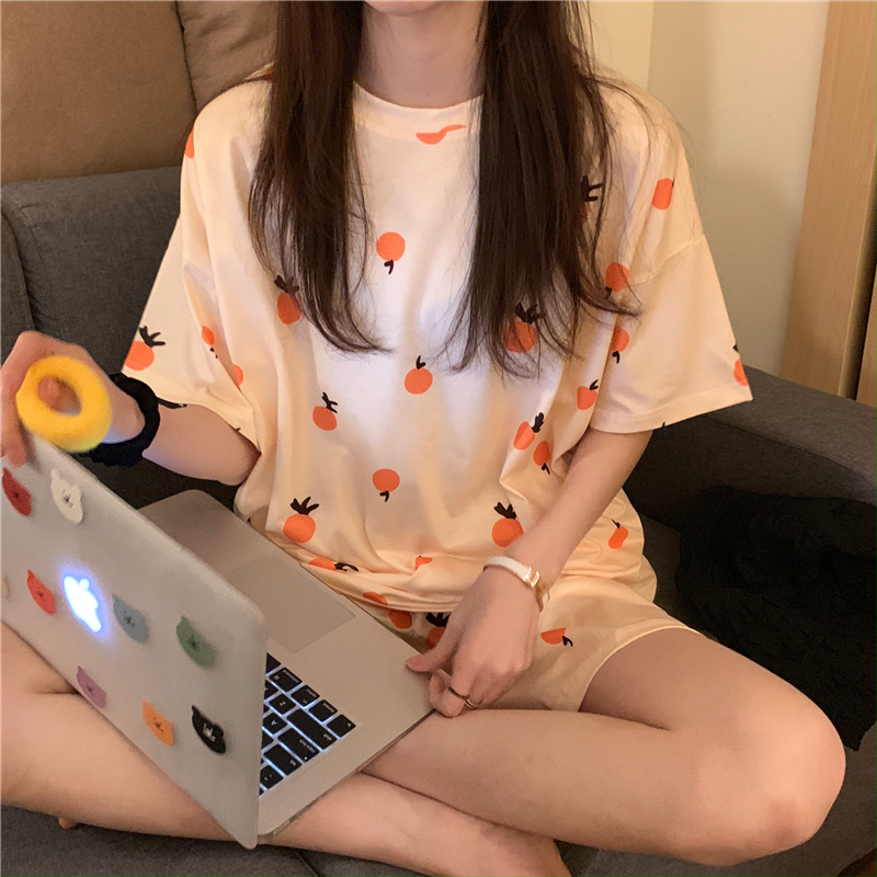 Real price summer cool versatile comfortable loose print short sleeve shorts suit pajamas home wear