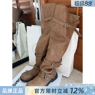 诗歌兰2026新款复古风堆堆靴女款粗跟高筒过膝长靴骑士靴美拉德风