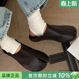 诗歌兰真皮猪蹄分趾鞋女鞋2026新款平底一脚蹬乐福鞋简约通勤单鞋