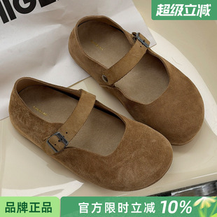 诗歌兰2026春款磨砂皮玛丽珍鞋女魔术贴一字扣带圆头百搭软底单鞋