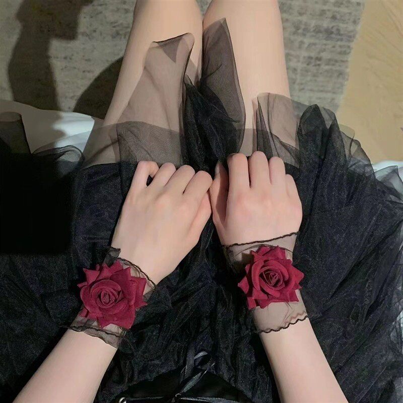 手环洛丽塔玫瑰花暗黑系玫瑰花蕾丝手环女手腕套手链lolita潮流