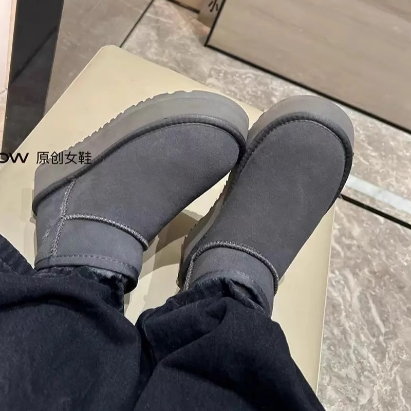 爆款灰色真皮毛一体加厚雪地靴