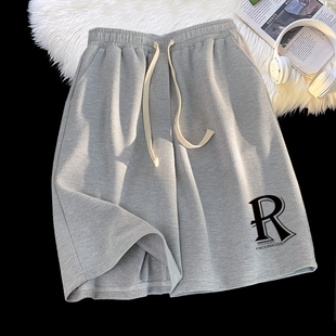 子 印花潮流ins风百搭简约休闲宽松直筒五分裤 华夫格短裤 男女夏季