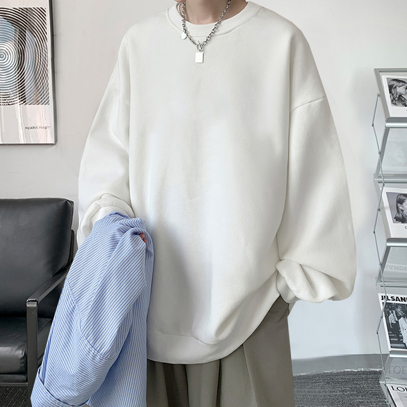 美式圆领长袖卫衣打底衫男装ins休闲潮流白色短袖t恤男学生上衣服