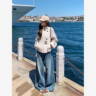 2025秋季新品韩系短款风衣外套女英伦风立领收腰外套