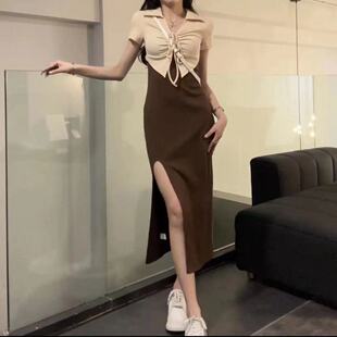 显瘦开叉假两件设计感polo领辣妹裙 内搭修身 2023新款 连衣裙女夏季