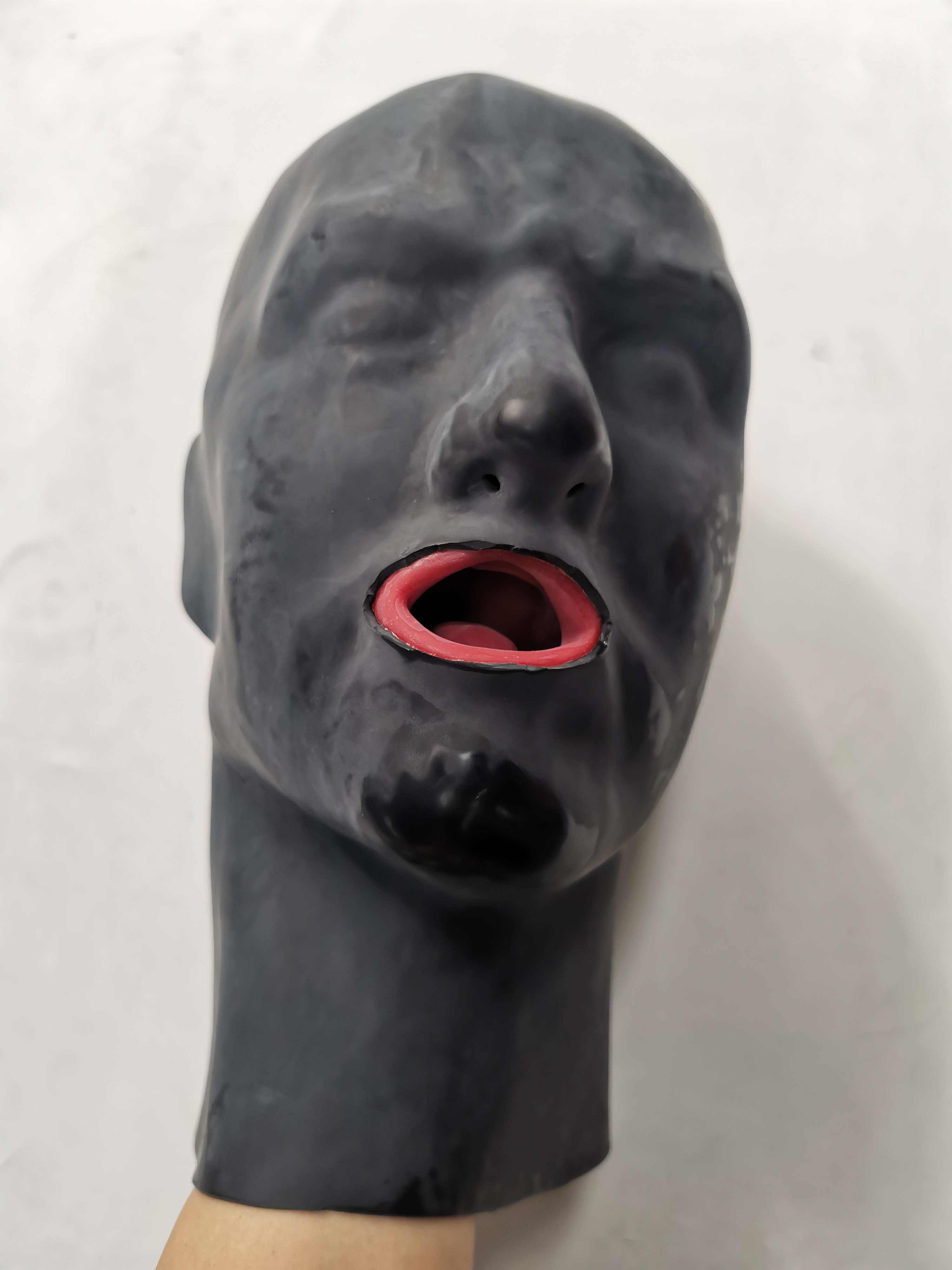 乳胶头套 男 2.0mm乳胶头套 乳胶面具 人脸带15cm鼻管牙套   现货